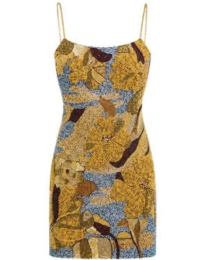 Cult Gaia Bebe Bead-Embellished Floral-Pattern Mini Dress - Yellow