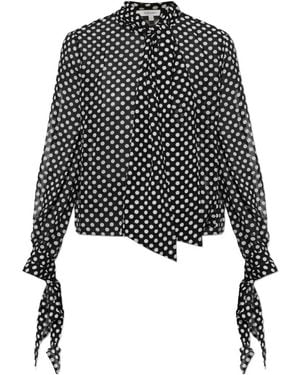 FRAME Polka-Dot Tie-Fastening Blouse - Black