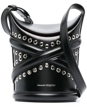 McQueen The Curve Leather Bucket Bag - Black