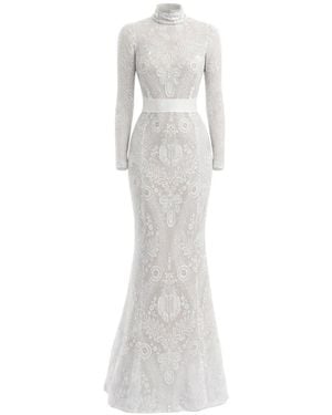 Lethicia Bronstein High-Neck Long-Sleeve Dress - White