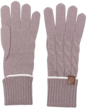 Eleventy Cable-Knit Lambskin Gloves - Purple