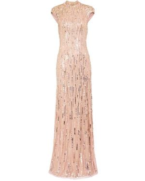 Jenny Packham Ernest Crystal Sequined Cap-Sleeve Gown - Pink