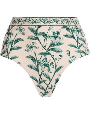 Agua Bendita Floral-Print High-Waist Bikini Bottoms - White