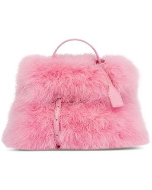 Moschino Tie Me Faux-Fur Small Tote Bag - Pink