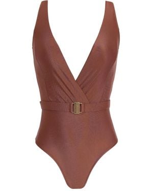 Lygia & Nanny Evita Belted V-Neck Swimsuit - Brown