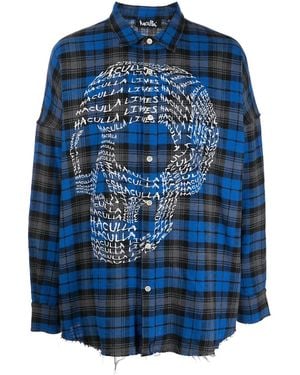 Haculla Check-Print Skull Shirt - Blue