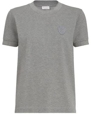 Brunello Cucinelli T-Shirt En Coton Stretch À Empiècements Scintillants Et Logo - Grey