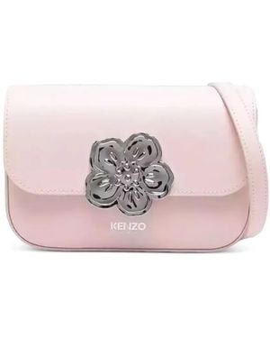 KENZO Flower-Appliqué Leather Crossbody Bag - Pink