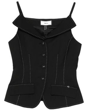 Nissa V-Neck Buttoned Top - Black