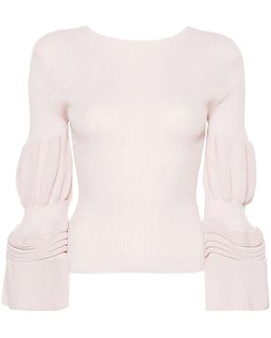 Issey Miyake Bell-Sleeves Ribbed-Knit Top - Pink