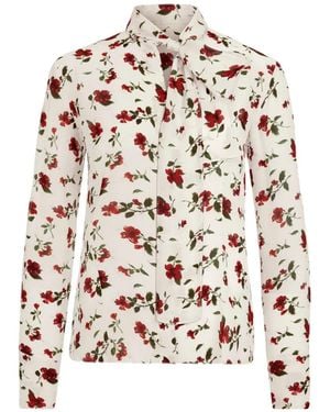 Oscar de la Renta Hibiscus Silk Chiffon Blouse - White