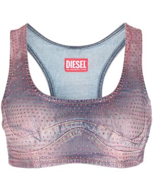 DIESEL Rhinestone-Embellished Cropped Denim Top - Pink