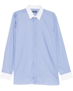 Tom Ford Vertical-Stripe Contrast-Cuff Shirt - Blue