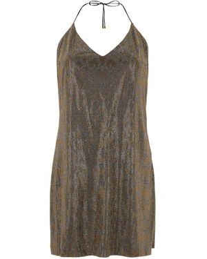 Roberto Cavalli Rhinestones V-Neck Mini Dress - Brown