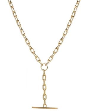 Zoe Chicco 14K Medium Square Oval Link Faux Toggle Lariat Necklace - Metallic
