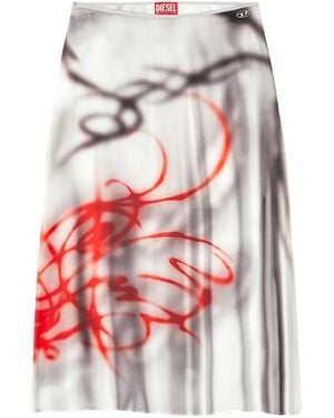 DIESEL O-Rchid-S1 Printed Midi Skirt - Red