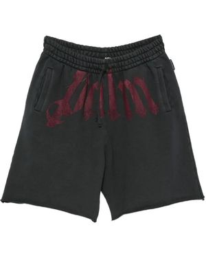 Palm Angels Logo-Print Raw-Cut Shorts - Black