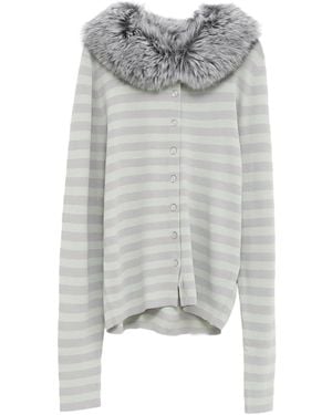 Nii HAI Striped Faux-Fur Collar Cardigan - Grey