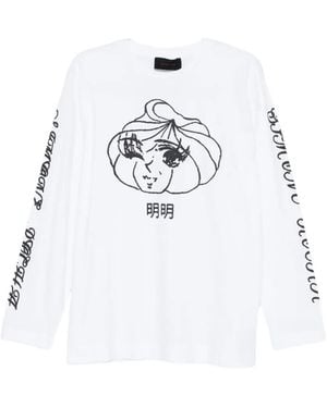 Simone Rocha Dim Sum Graphic-Print Long-Sleeve T-Shirt - White