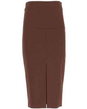FEDERICA TOSI High-Waisted Rear-Slit Midi Skirt - Brown
