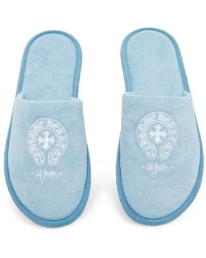 Chrome Hearts St. Barths Logo-Embroidered Slippers - Blue
