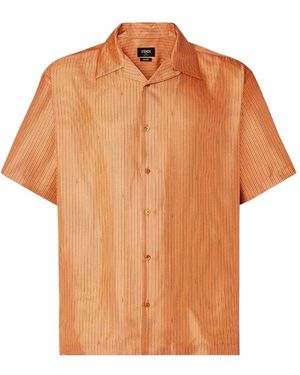 Fendi Logo-Stripe Silk Shirt - Orange