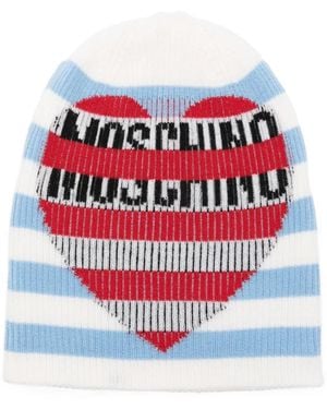 Moschino Striped Heart Beanie - Red