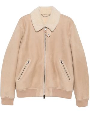 Canali Shearling-Collar Leather Jacket - Natural