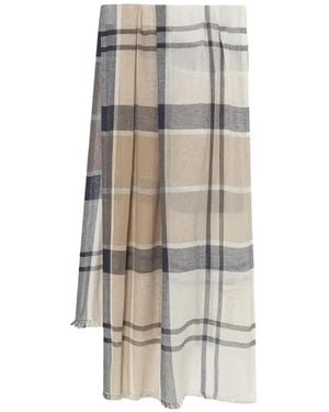 Barbour Check-Pattern Frayed Scarf - White