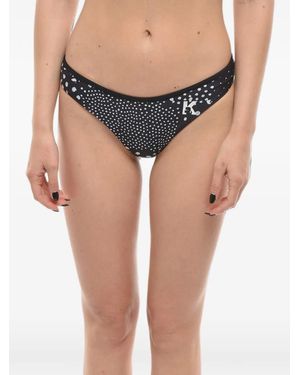 KARL LAGERFELD Logo-Print Polka-Dot Bikini Briefs - Black