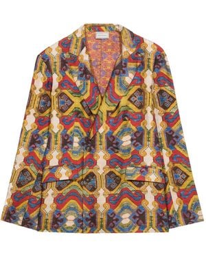 Pierre Louis Mascia Fancy Double-Breasted Patterned Blazer - Brown