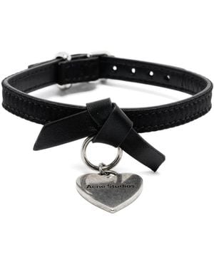 Acne Studios Heart-Charm Leather Bracelet - Black
