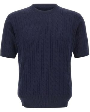 Kangra Cable-Knit Short-Sleeve T-Shirt - Blue