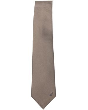Brioni Logo-Embroidered Silk Tie - White