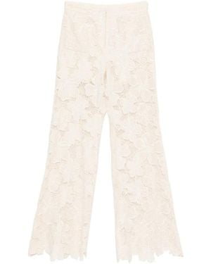 Sandro Floral-Embroidered Lace-Detail Pants - White