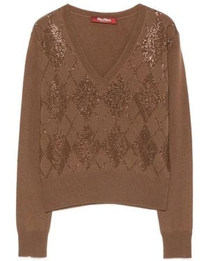 Max Mara Argyle-Pattern Stud-Embellished Jumper - Brown