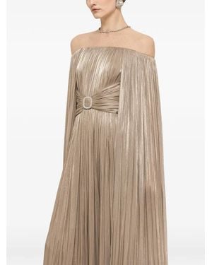 Nissa Cape-Design Chiffon Maxi Dress - Natural