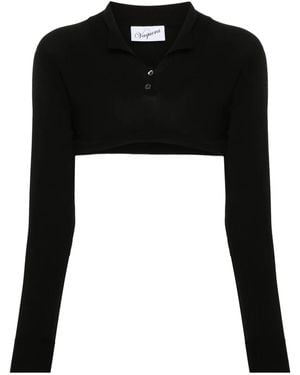 VAQUERA Logo-Print Cropped Polo Shirt - Black