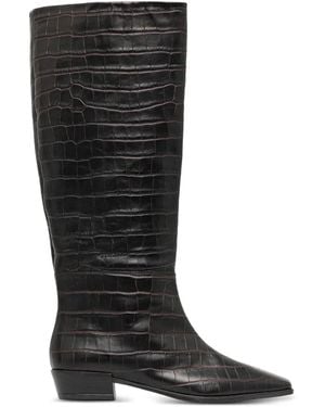 COPENHAGEN Pointed-Toe Crocodile-Effect Knee-High Boots - Black