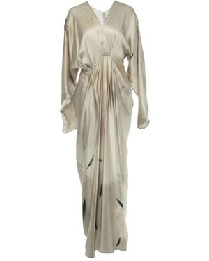 YANGKEHAN Draped Print Silk Maxi Evening Dress - White