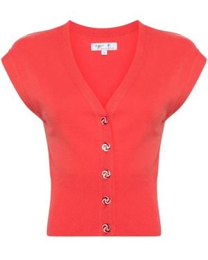 agnès b. Sleeveless Jersey Cardigan - Red