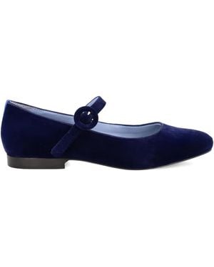 Blue Bird Shoes Velvet Buckle Ballet Flats - Blue