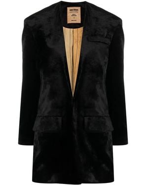 Uma Wang Collarless Velvet-Effect Coat - Black