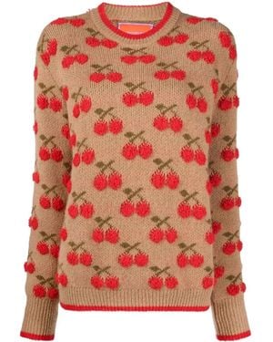 La DoubleJ Cherry Intarsia-Knit Sweater - Brown