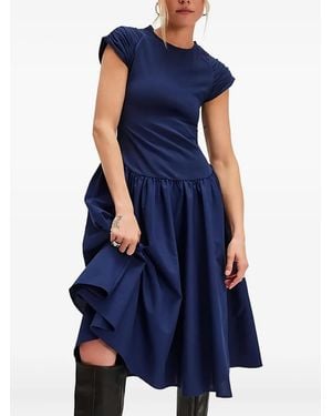 Free People Afternoon Elegance Pleated-Shoulder Midi Dress - Blue