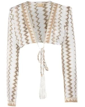 PHO® Firenze Zigzag-Pattern Cropped Cardigan - White