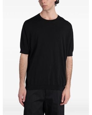 Grayed Ribbed-Trim Short-Sleeve T-Shirt - Black