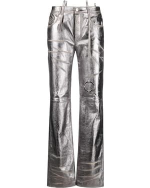 The Attico Distressed Straight-Leg Leather Trousers - Grey