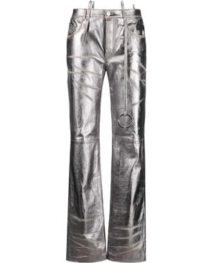 The Attico Distressed Straight-Leg Leather Pants - Gray