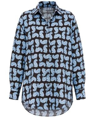 STAUD Seahorse-Print Linen Shirt - Blue